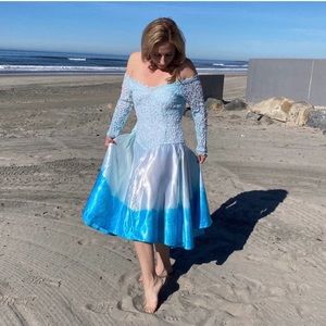 Vintage Lace and Satin Dress Dip Dyed in Shades of Blue